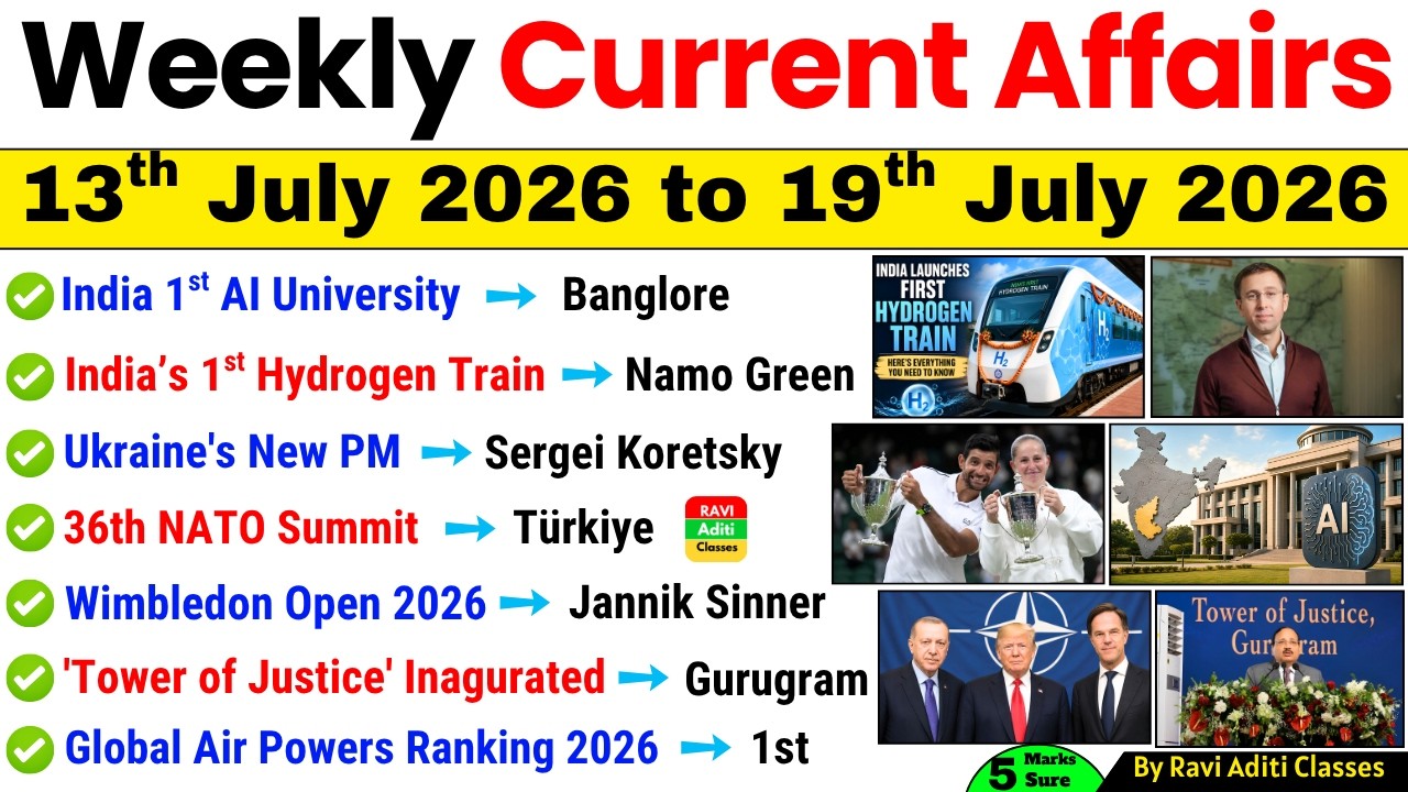 Weekly Current Affairs 2026 | 13th July to 19th July 2026 | Important Current Affairs 2026 ssc railw