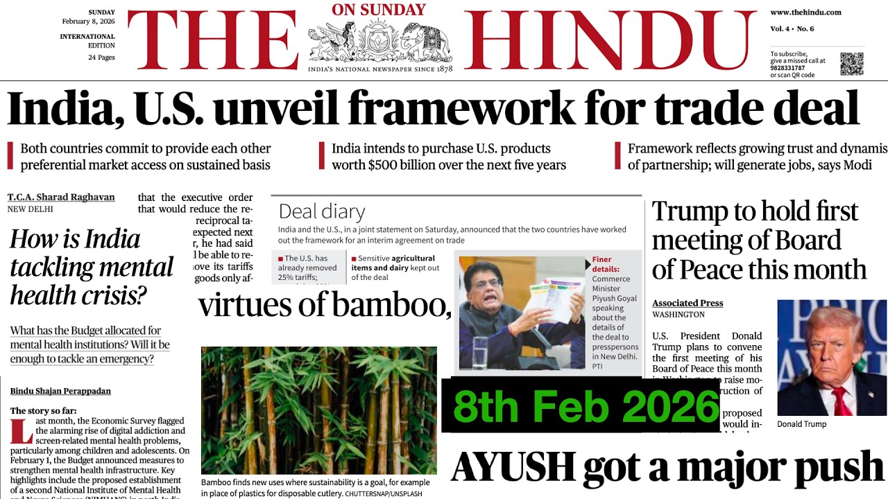 8 FEBRUARY 2026 The Hindu Daily News Analysis for UPSC, RBI, NABARD, SSC& More|UPSC Current Affairs