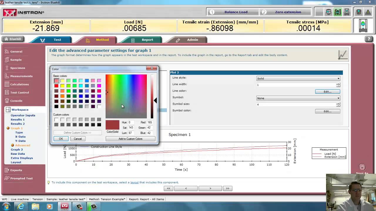 Instron Tutorial with Bluehill3   Uniaxial test   Part 2 calculations graphs and data files