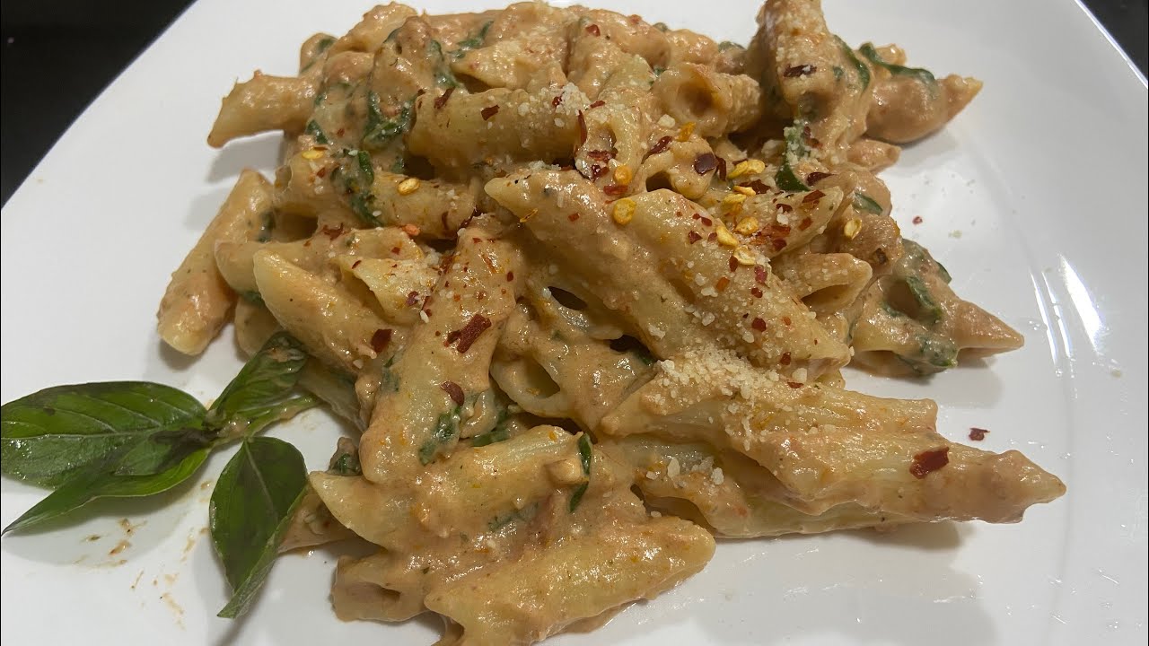 Penne Pasta with Sun dried tomato pesto with walnuts & almond