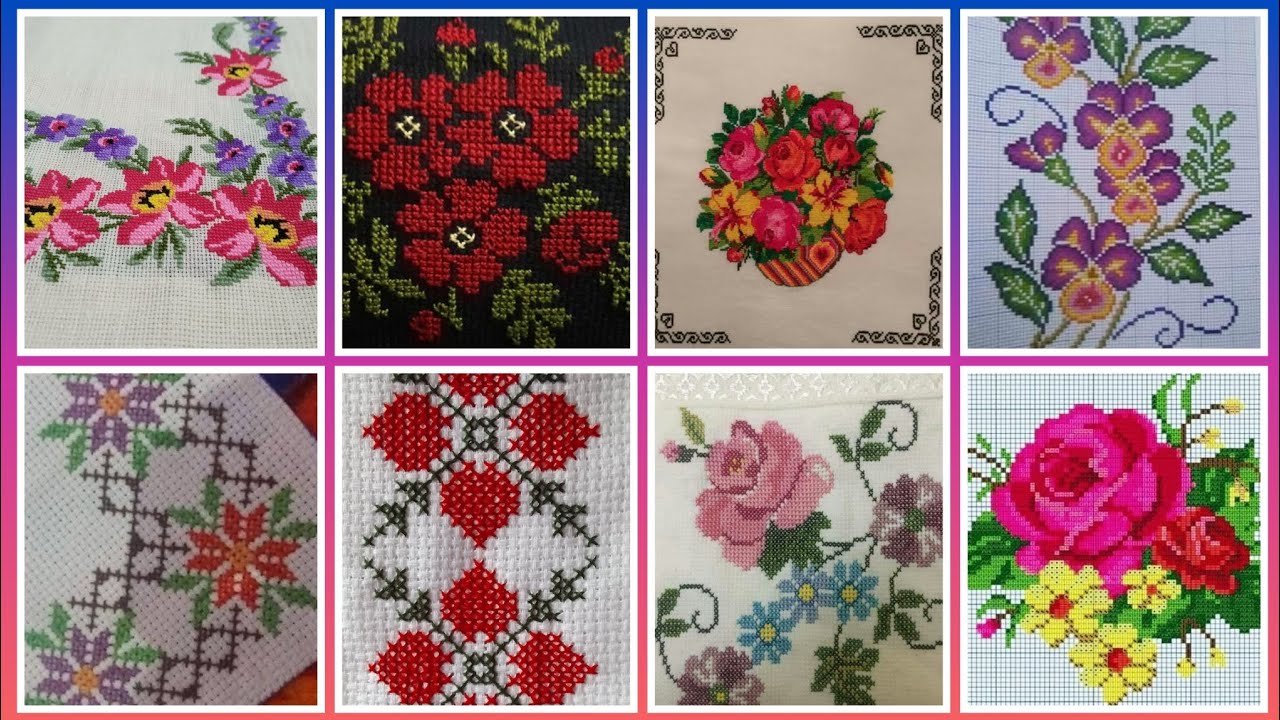 Вышивка крестом с цветочным узором. Ручная вышивка плотным хлопком / Красивая ручная вышивка крес...