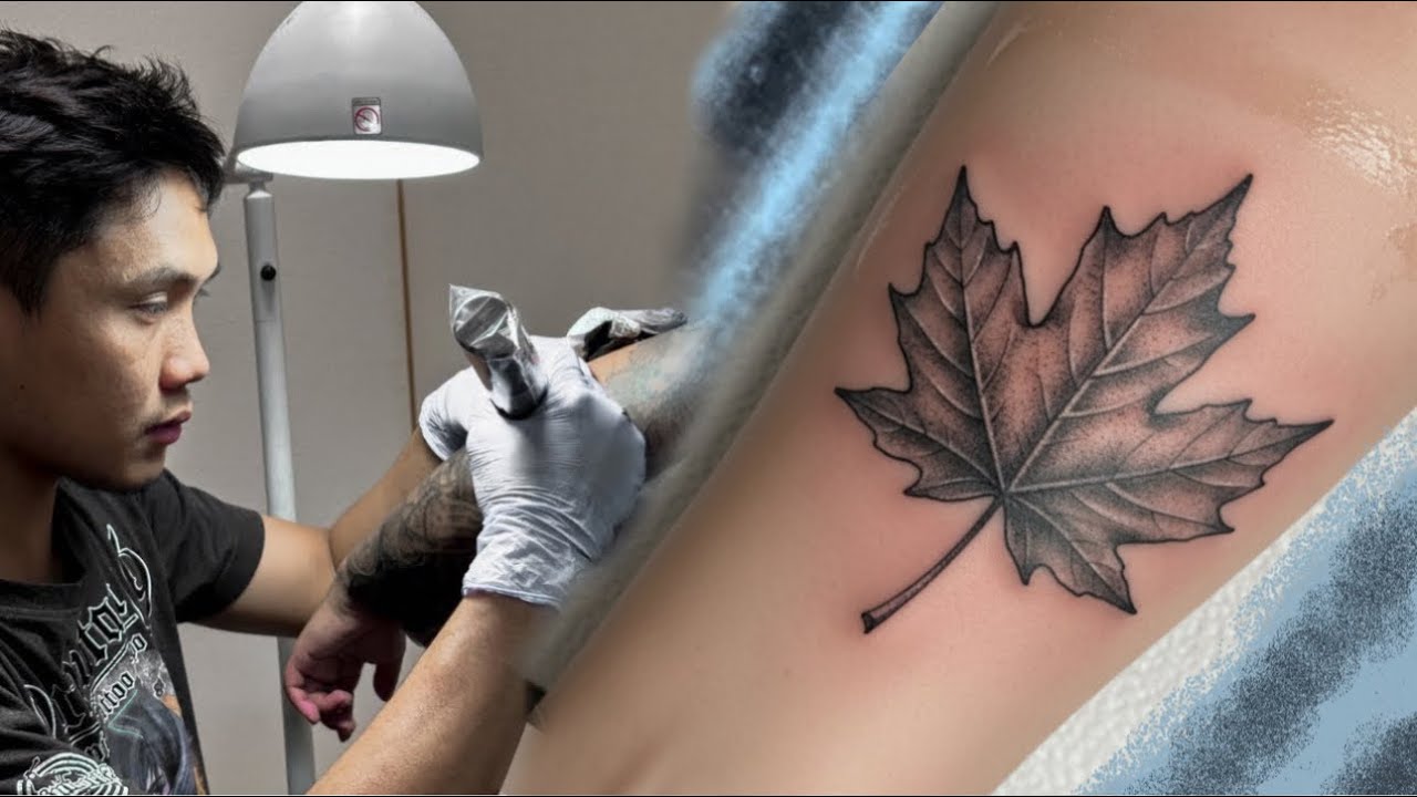 I Tried WHIP SHADING on a Maple Leaf Tattoo (Beginner Tattoo Artist)