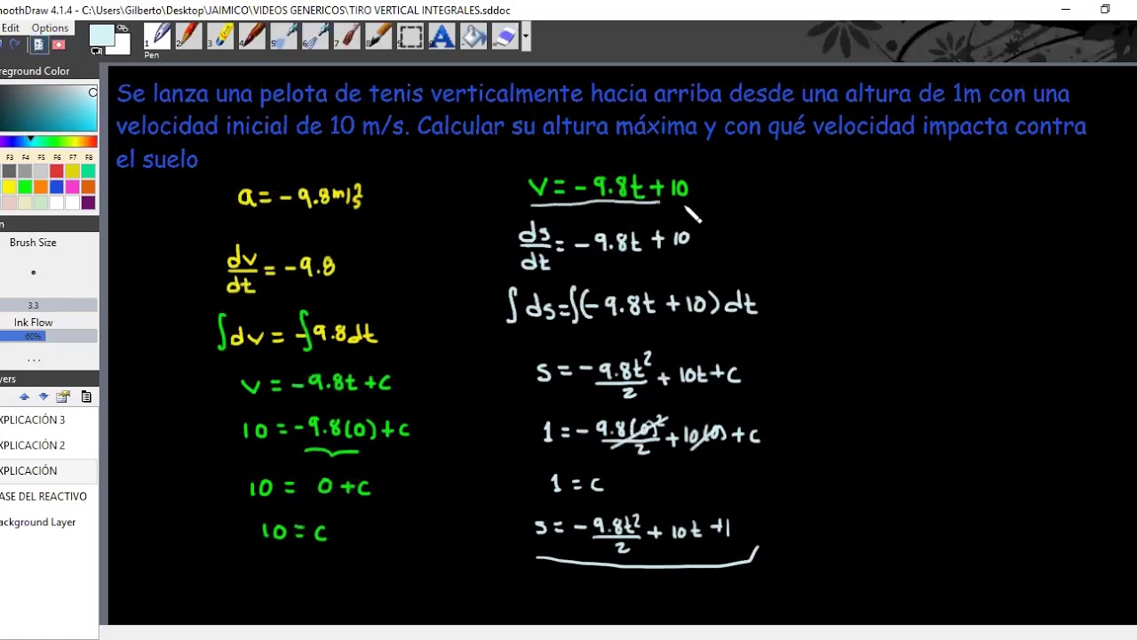 tiro vertical con integrales