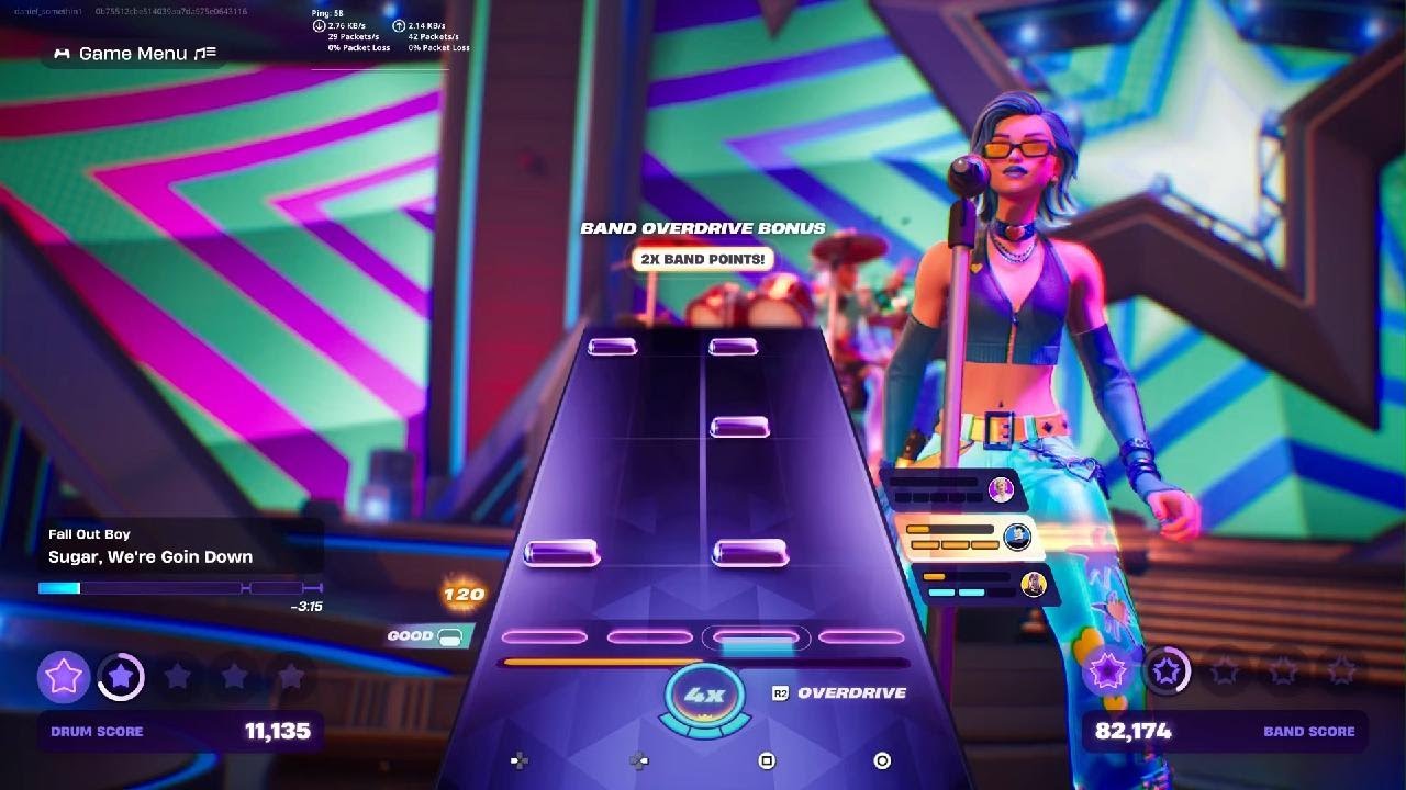 sugar we're goin down but cat hollway sings, Joker shreds and synthwave plays drums