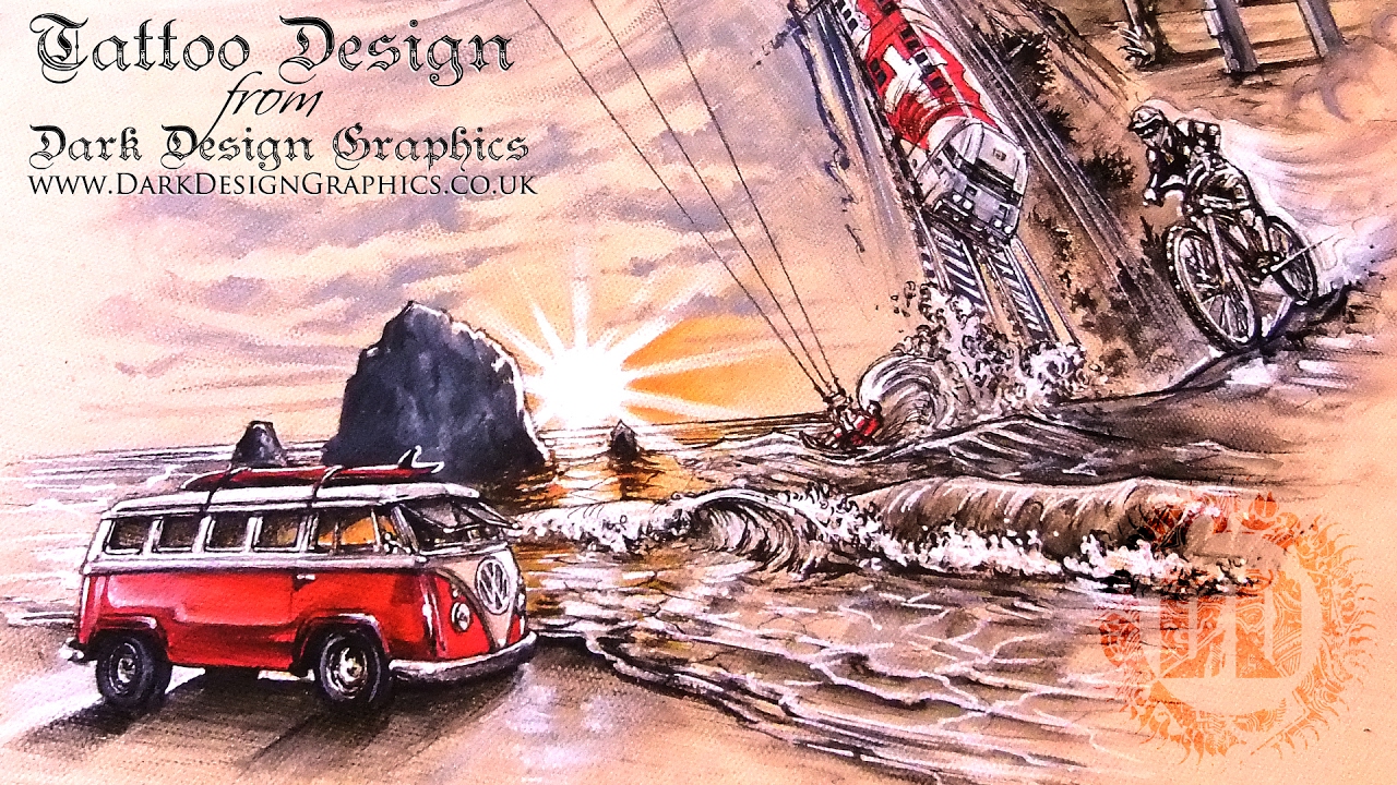 Full Sleeve Tattoo Design - Travel & Adventure from Dark Design Graphics