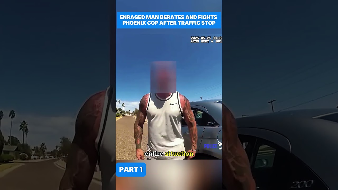Разъяренный мужчина ругает и вступает в драку с полицейским из Финикса после остановки транспортн...