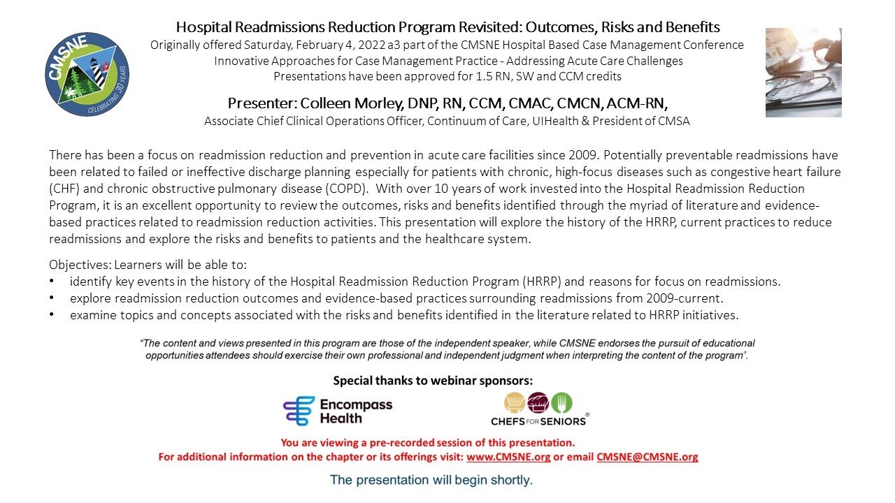 CMSNE's Hospital Readmissions Reduction Program Revisited On-Demand