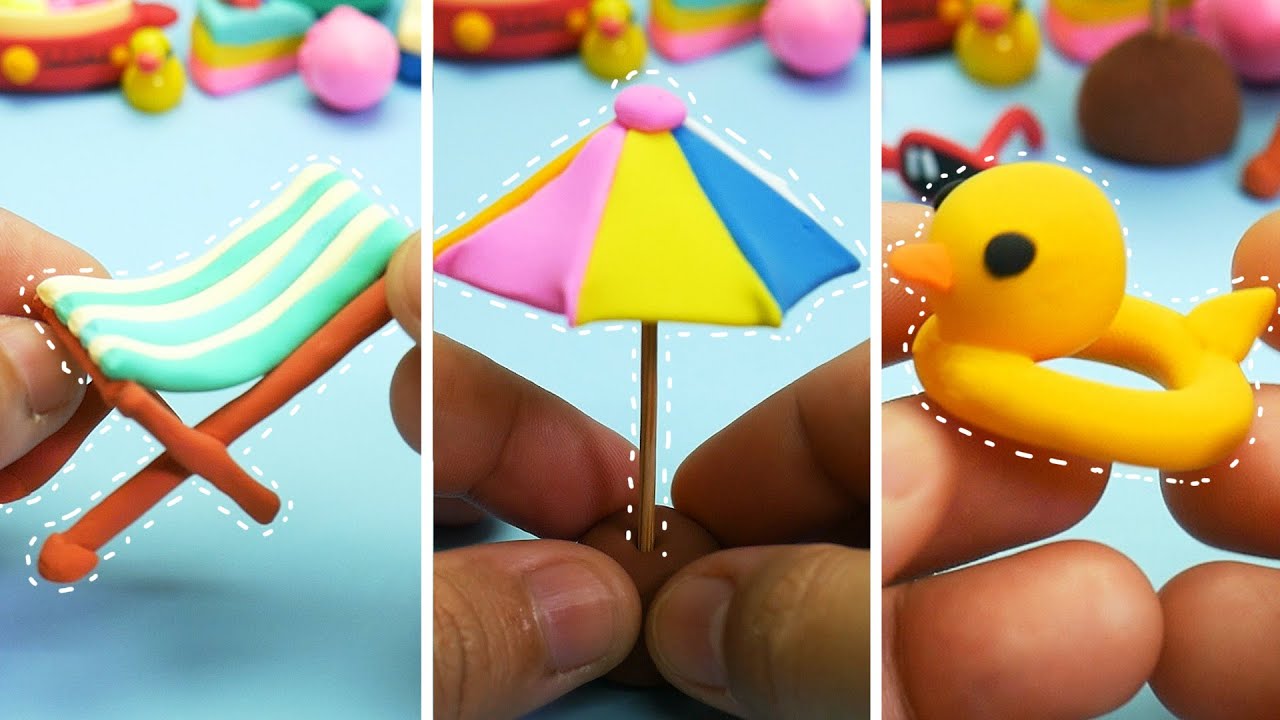 diy miniature polymer clay | how to make polymer clay miniaturer beach summer items
