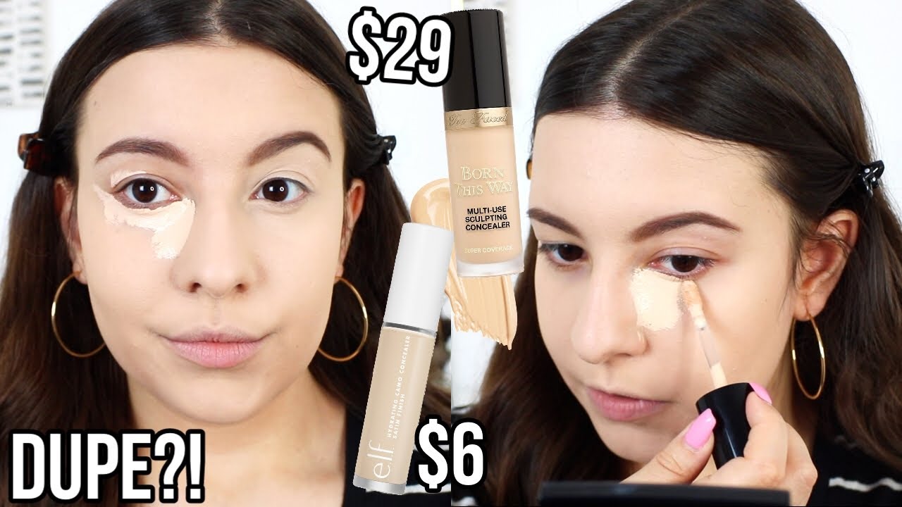 DUPE ALERT?! TOO FACED BORN THIS WAY VS. ELF HYDRATING CAMO CONCEALERS | 8 HR WEAR TEST | Jackie Ann