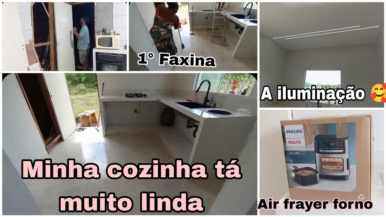 Cozinha finalizada|Trocamos a porta|led no teto|Air frayer forno e 1° Faxina na cozinha