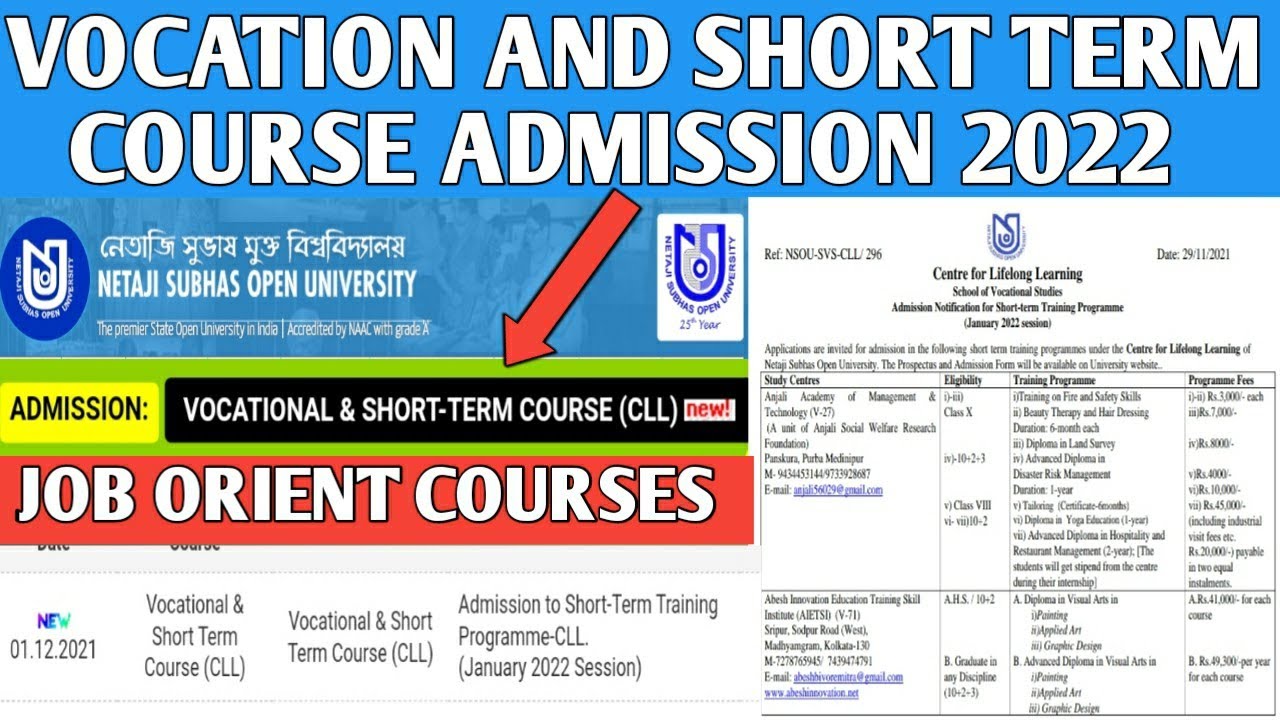 NSOU - Vocational and short term couse admission 2022 || Netaji subhas open university ||