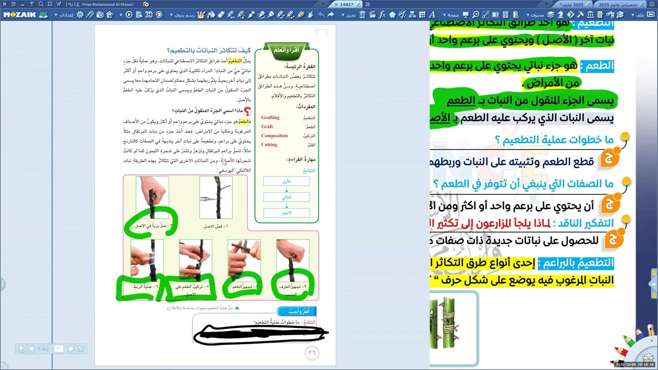 المحاضرة 1 علوم السادس الابتدائي ( التكاثر بالاقلام والتطعيم ) دورة 2026