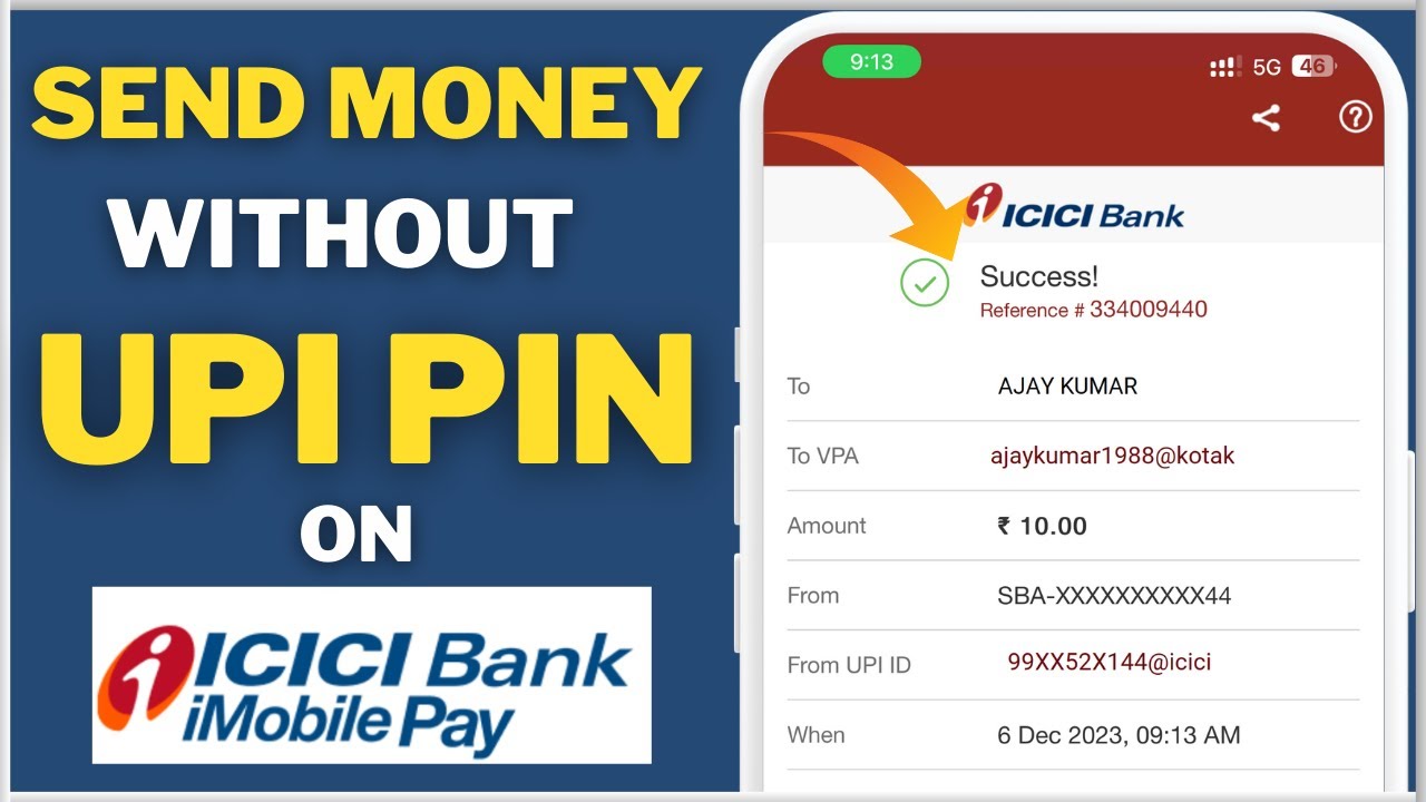 How To Send Money Without UPI PIN on ICICI iMobile Pay BHIM UPI | Transfer Money Without UPI PIN