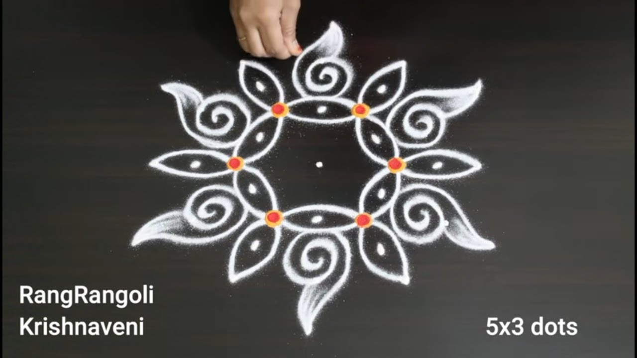 Traditional Muggulu🌺5x3 dots Creative Kolam🌺Daily Rangoli🌺RangRangoli Krishnaveni