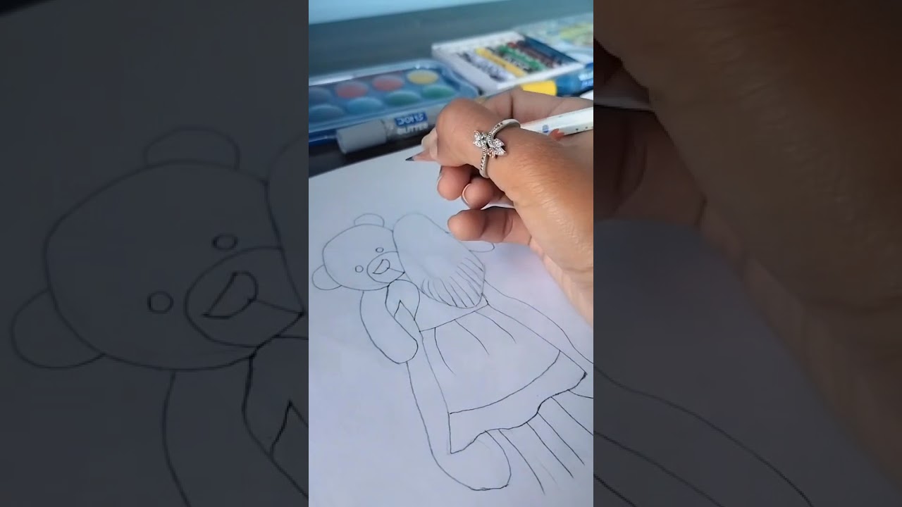 How to draw a beautiful teddy bear hug with girl 🧸❤    #happyteddy #teddybear #love #art #treanding