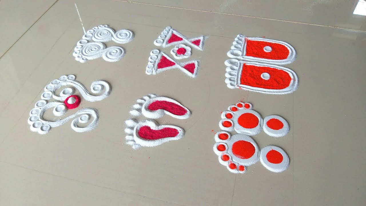 6 Type of Lakshmi Paule Rangoli Design for Diwali |  लक्ष्मी चरण रंगोली | Basic Laxmi Charan Rangoli