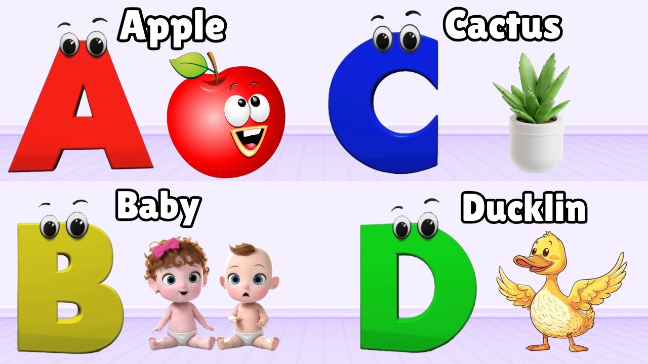 Песенка про фонетику ABC - обучающие видеопесни для малышей, буква А — яблоко, детские стишки, пе...