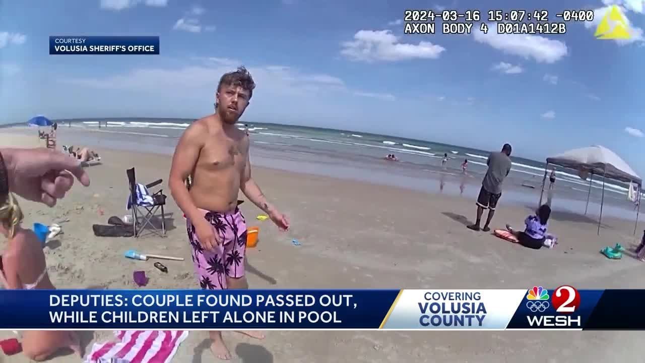 Deputies: Couple found passed out, drunk on Volusia beach while young children were in pool alone