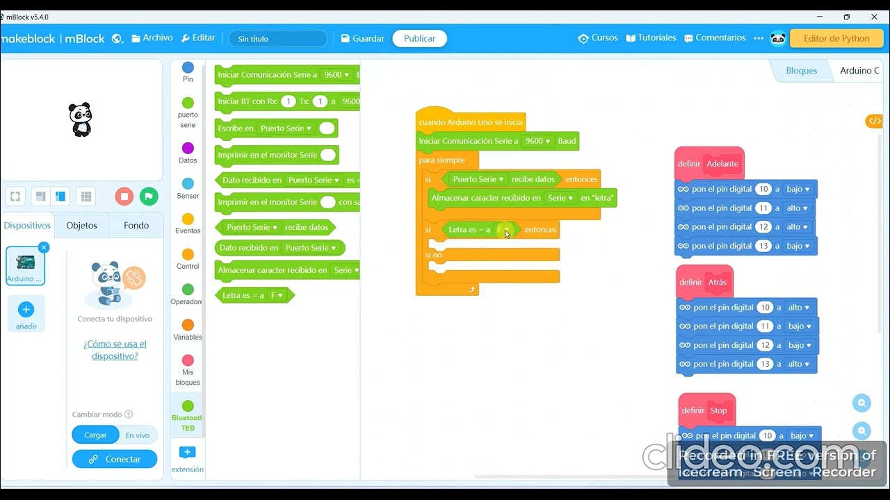 Programación Robot Funcionamiento por Bluetooth en mBlock