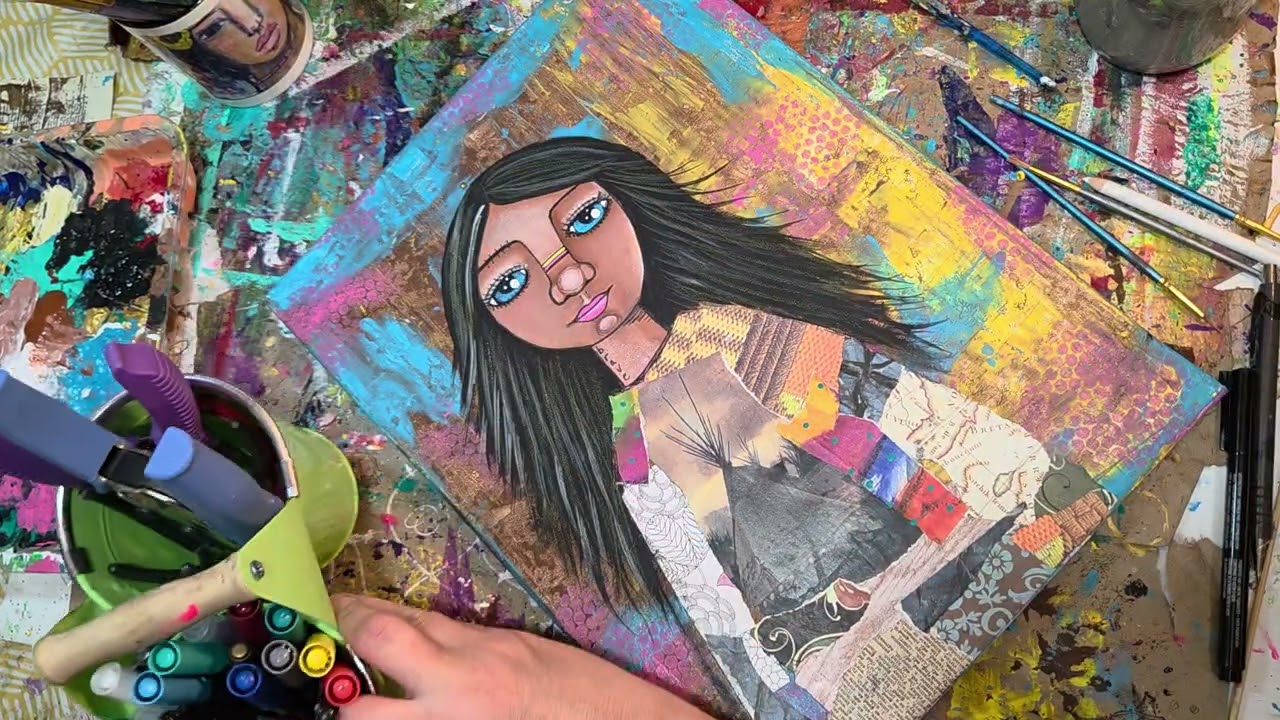 PART 2 - Mixed Media Collage Girl Painting 