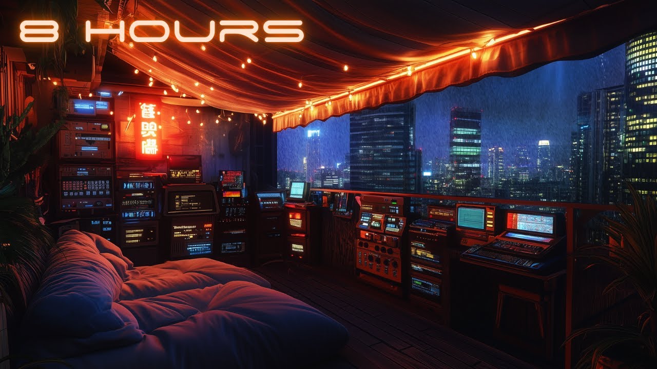 LAPD Outpost: Blade Runner Ambience | 8 Hours of Calm Cyberpunk Ambient Music & Rain for Deep Focus