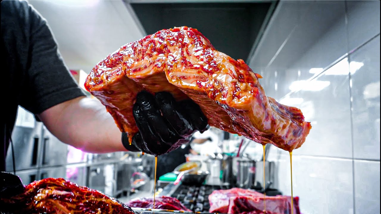 🥩Процесс приготовления супер сочных корейских ребрышек барбекю на острове Чеджу, Южная Корея