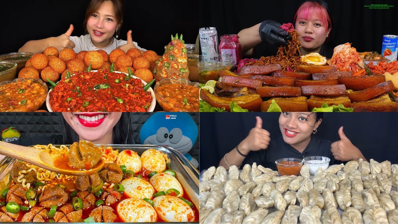 PANIPURI EATING CHALLENGE,NOODLES CHALLENGE,MOMOS,BRAISED PORK BELLY,STREET FOOD CHALLENGE,BIG BITES