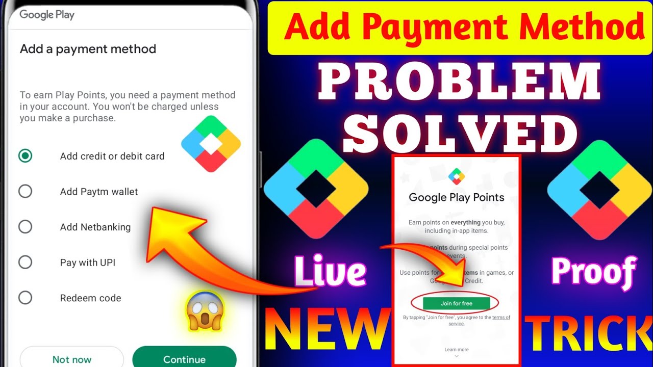 Google play point join for free problem | How to add payment method in playstore | Google Play Point