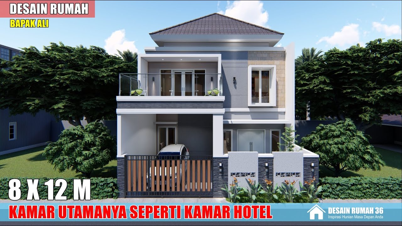 DESAIN RUMAH 8X12 METER 2 LANTAI 3 KAMAR TIDUR ADA MUSHOLANYA