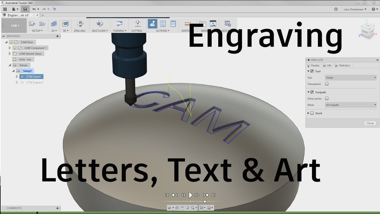 Fusion 360 CAM — Engraving Letters Text & Art — #LarsLive 86