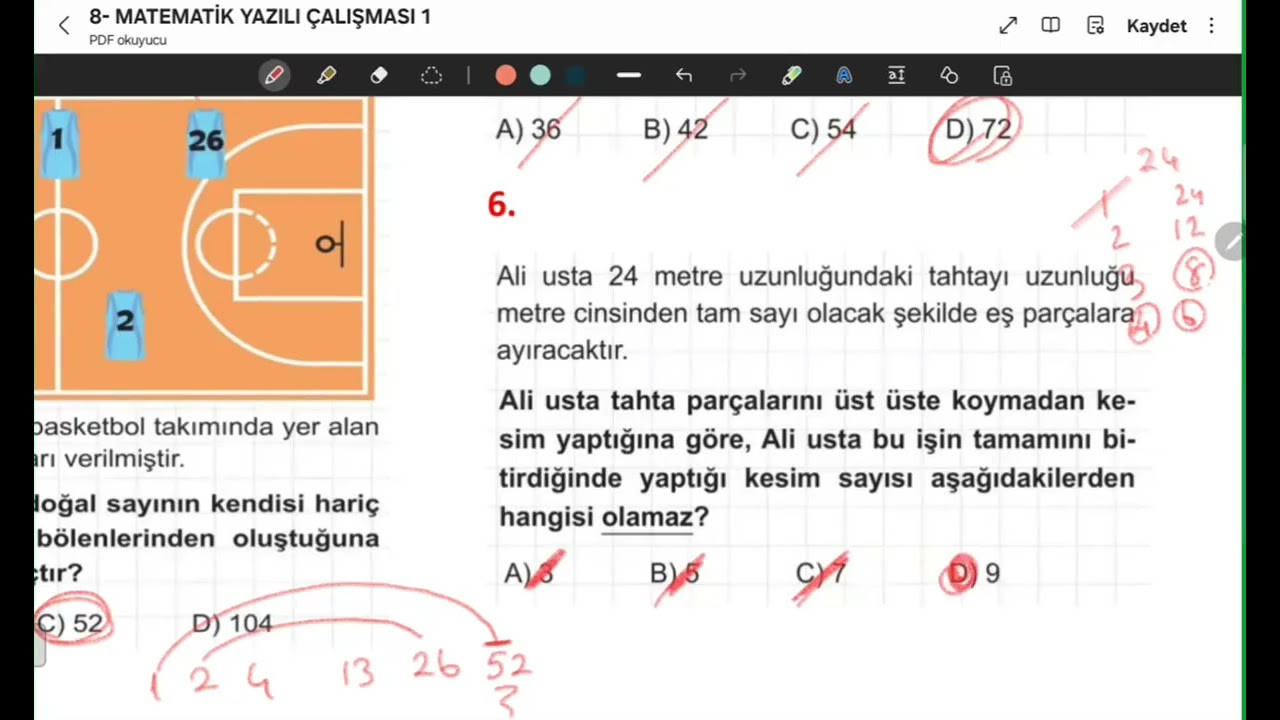 2025-2026 8-MATEMATİK 1. YAZILI ÇALIŞMASI ÇÖZÜMÜ