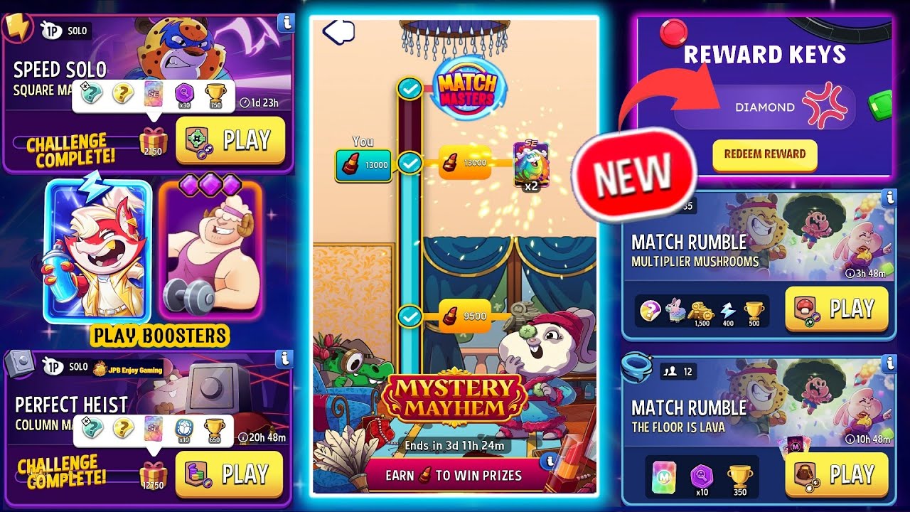 How To! NEW KEYS 🔑/MYSTERY MAYHEM Complete ✅ (2 Solo 2 Rumble) Square Matches/ Column Mania+Rainbow🌈