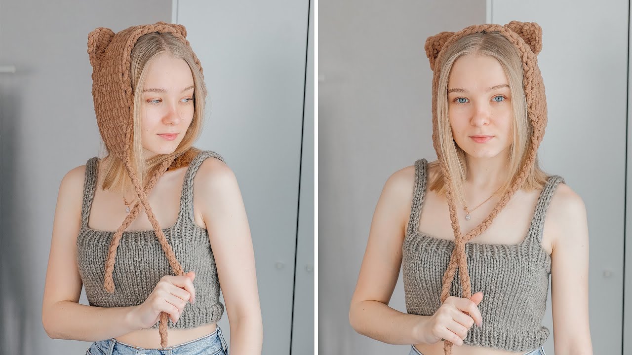ПОВЯЗКА-ШАПКА с кошачьими ушками из Ализе Пуффи Файн ✨I Подробно для новичков