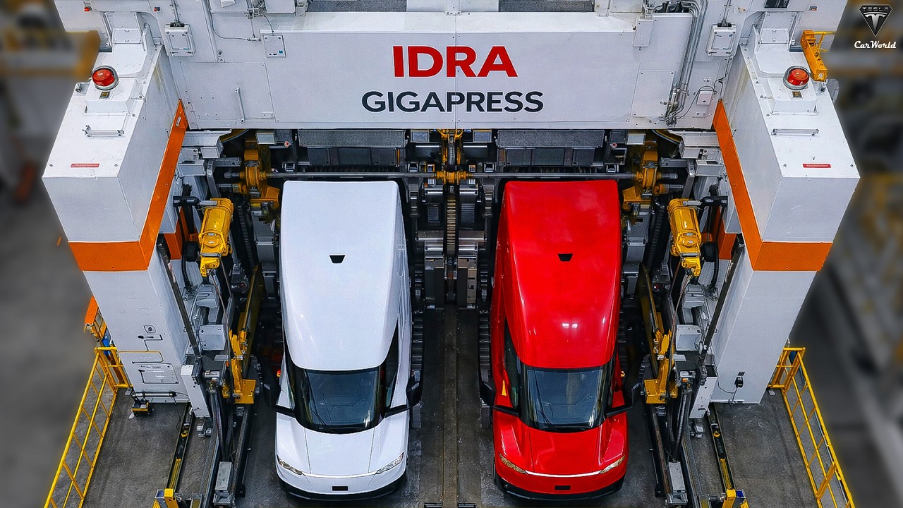 Новый гигапресс мощностью 50 000 тонн наконец-то начал производство Tesla Semi второго поколения ...