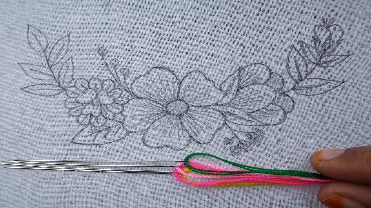 Very Beautiful Flower Hand Embroidery - New Flower Embroidery Tutorial for Beginner - Basic Stitches