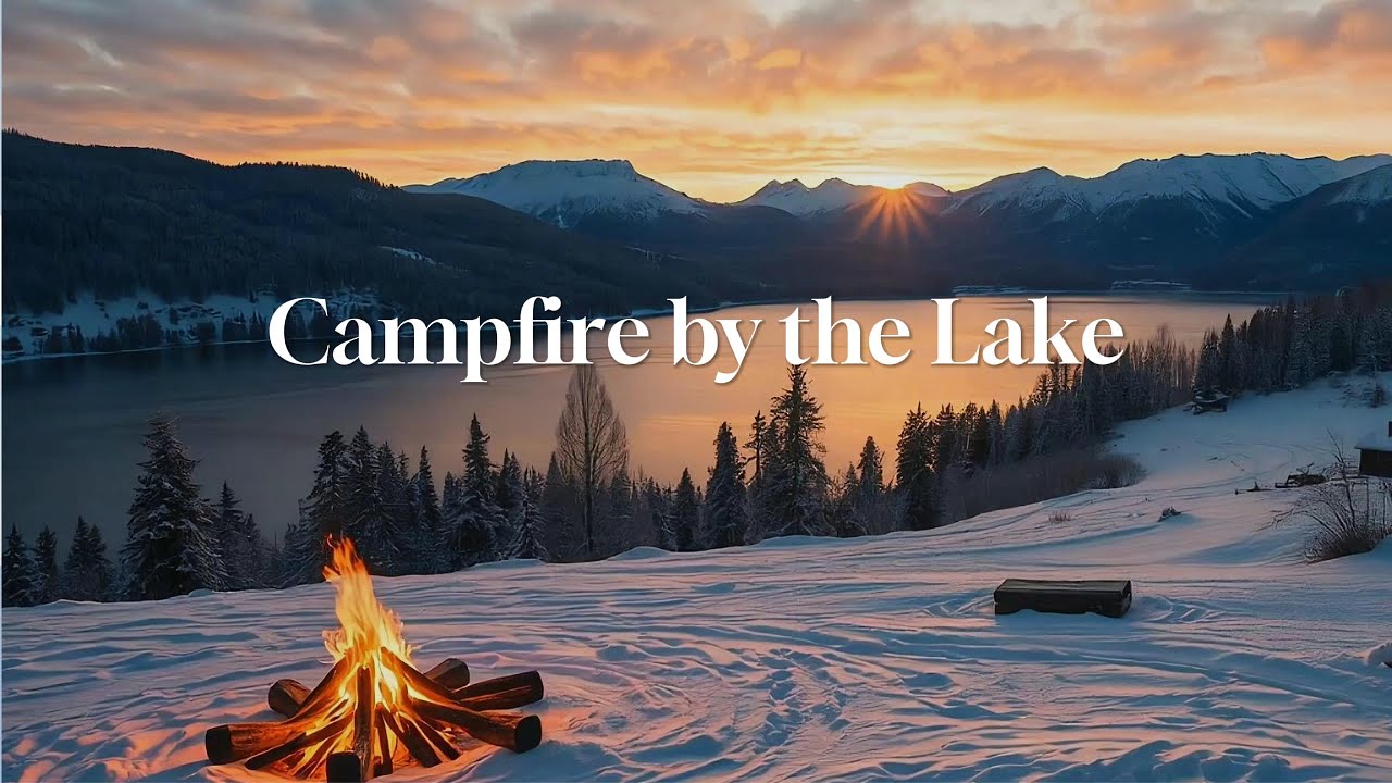 🔥Crackling Campfire in a Snowy Forest by the Lake ❄️ Winter Nature Ambience