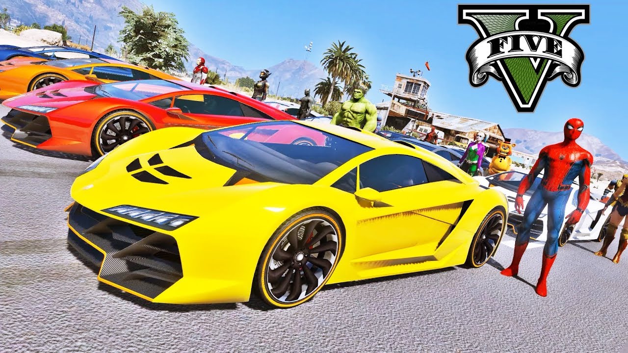 CARROS com Homem Aranha e Heróis Desafio na Rampa de Looping Gigante GTA V Mods - IR GAMES