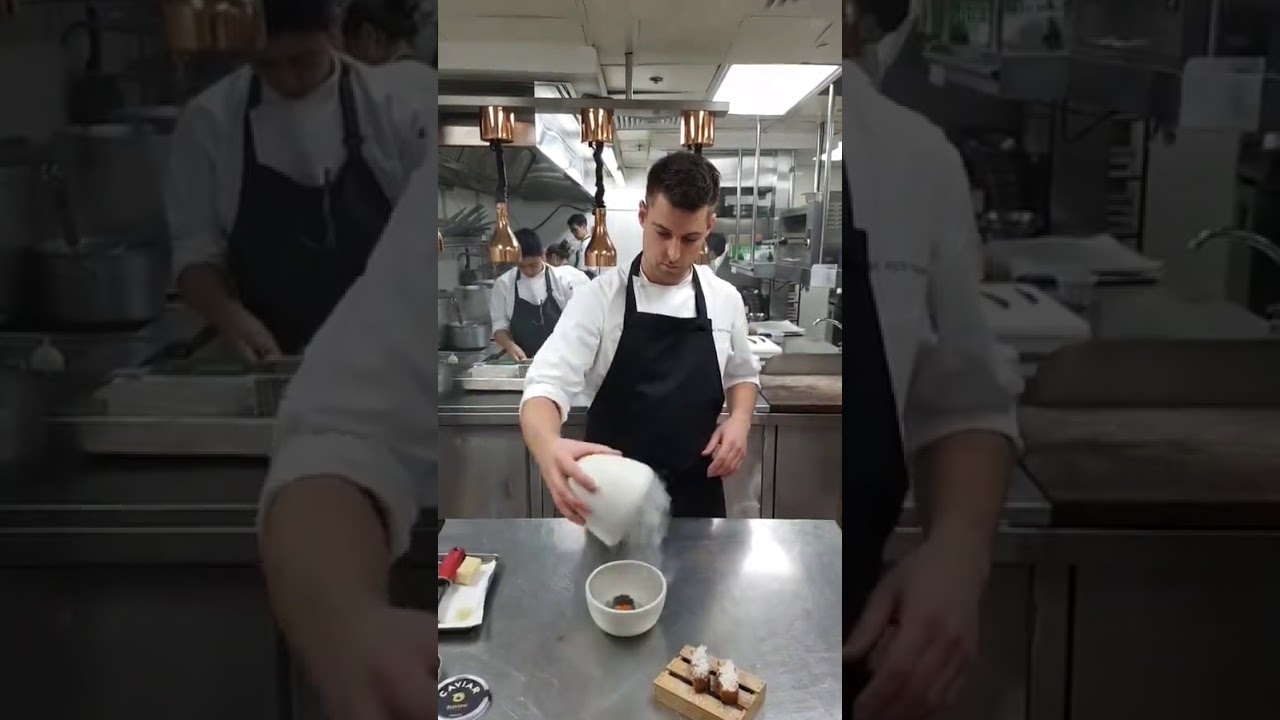 Chef Kirk Westaway plates Hen's Egg, Caviar, Brioche and live tour of JAAN restaurant in Singapore
