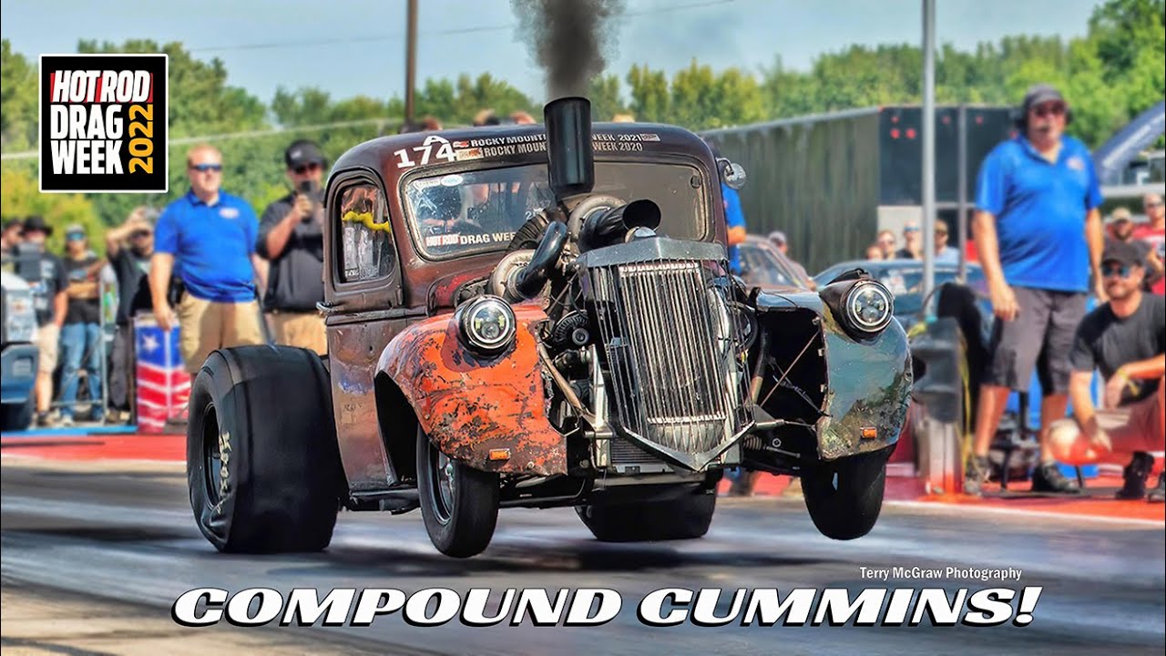 8 SEC CUMMINS POWERED CHEVY RAT ROD PICKUP! 1200HP COMPOUND TURBO! '22 HOT ROD DRAG WEEK BYRON!