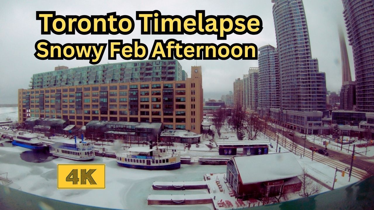 4K Snowy Afternoon to Sunset Timelapse | Toronto Harbourfront & CN Tower | Feb 18, 2026