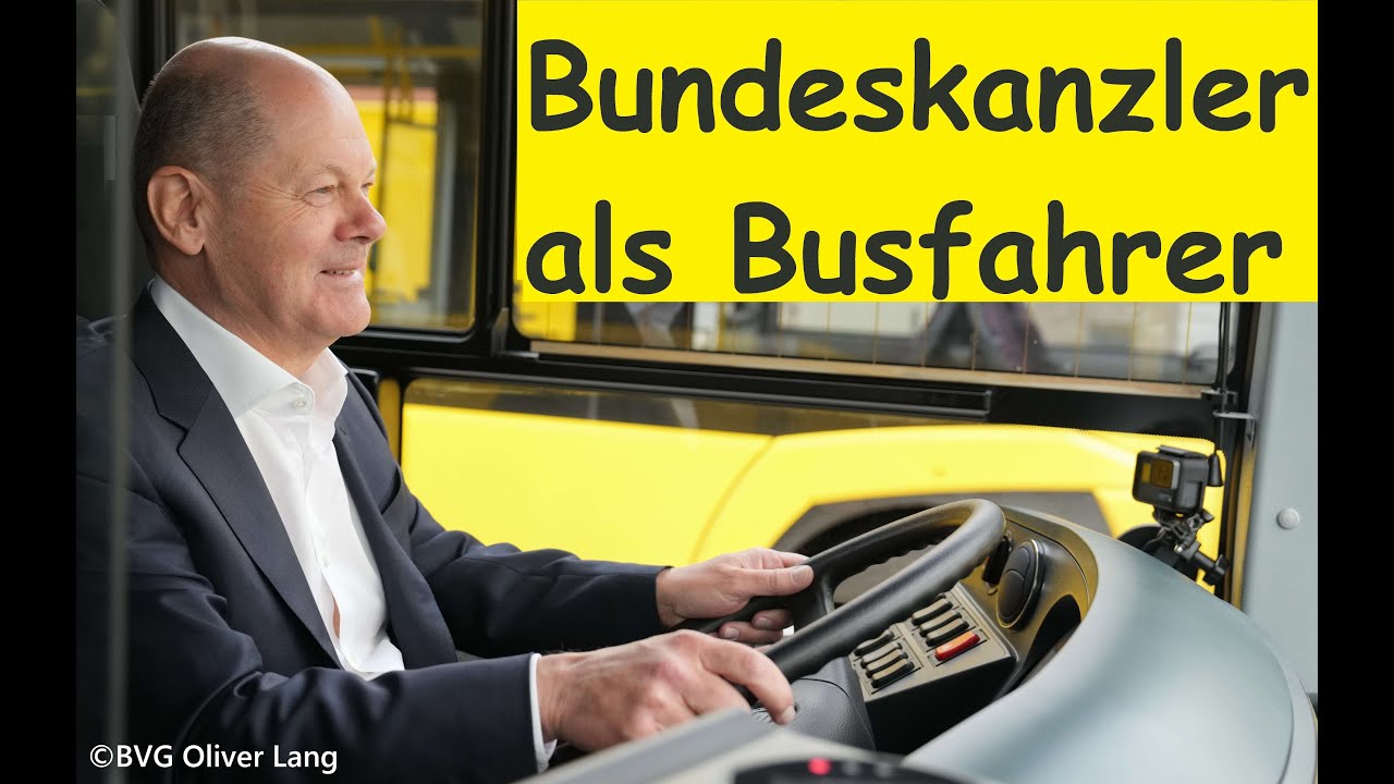 Bundeskanzler Scholz fährt BVG-Elektrobus und informiert sich über das 49 Euro Ticket