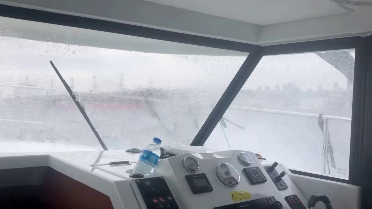 Crossing the Bosphorus stormy rough sea , Beneteau swift trawler 30