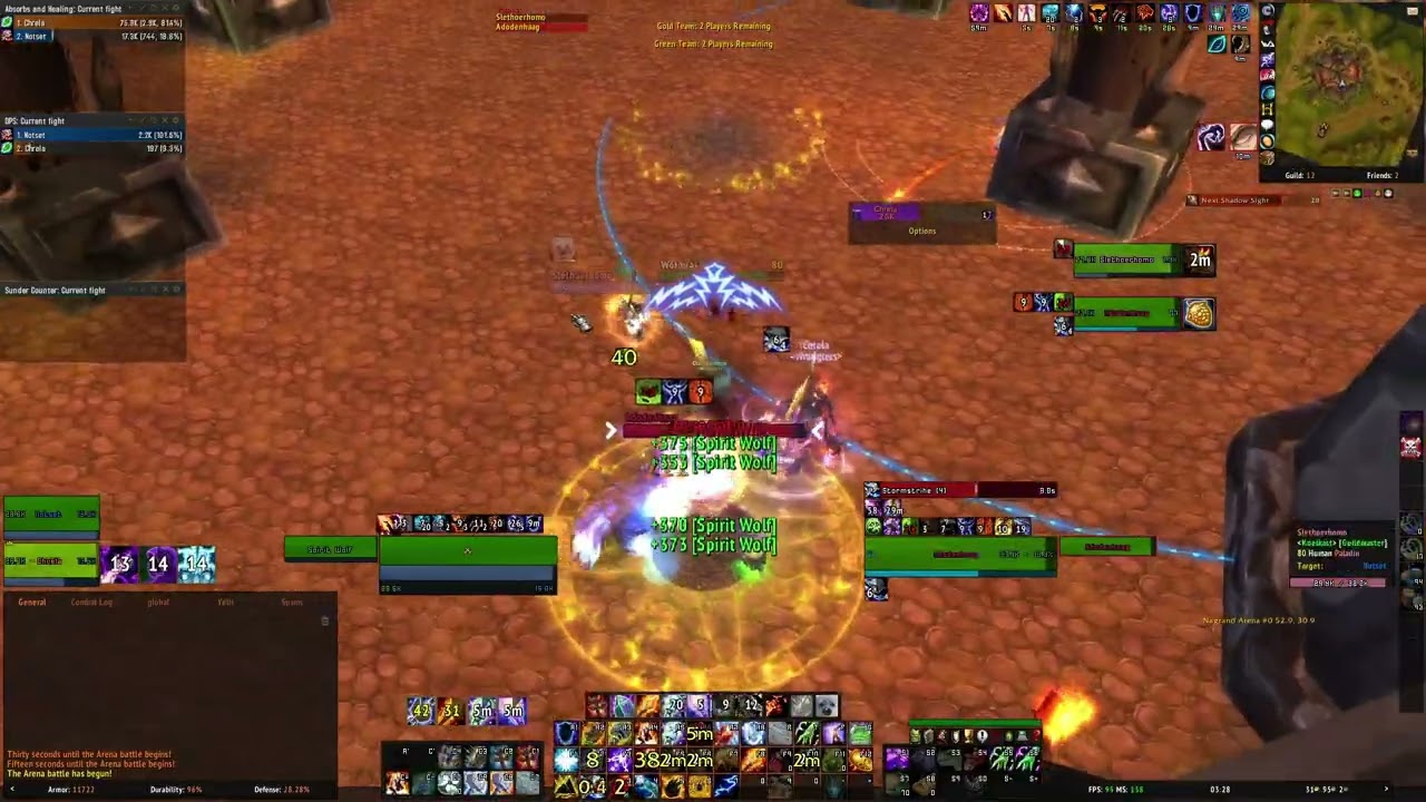 Shaman + Druid VS Paladin + DeathKnight 2v2 Arena WoW WotLK