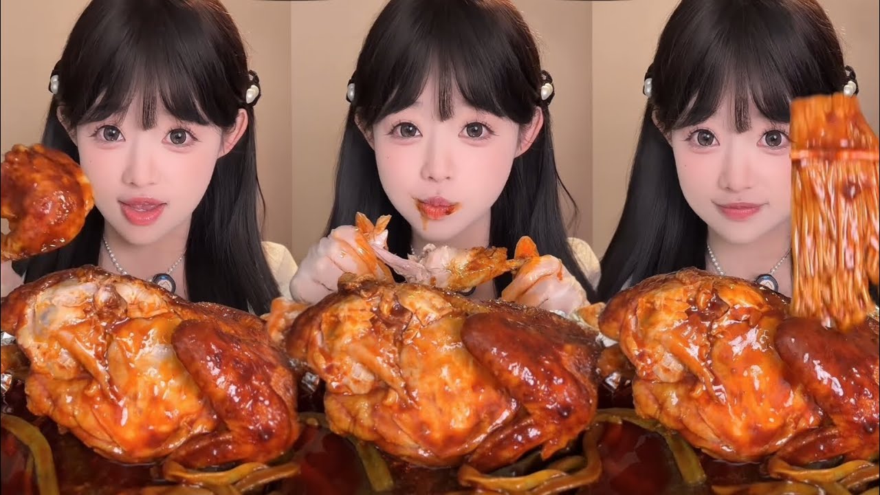 [ASMR][МУКБАНГ] ГИГАНТСКАЯ КУРИЦА В ГЛАЗИРОВАННОМ СОУСЕ И ОСТРЫЕ ГРИБЫ ЭНОКИ 🔥🍗 Экстремальное пир...