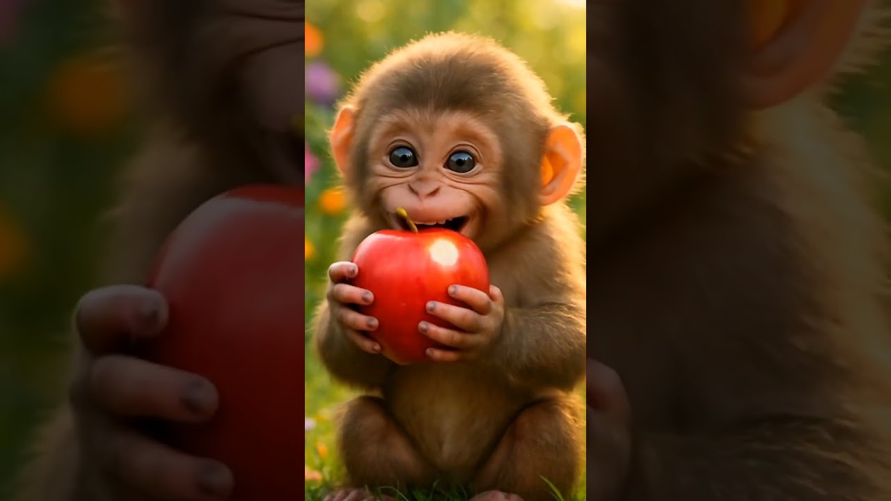 🐒 Cute Baby Monkey Eating Apple &ndash; Adorable 3D Animation Short 🍎 #monkey #monkeyanimation #shorts