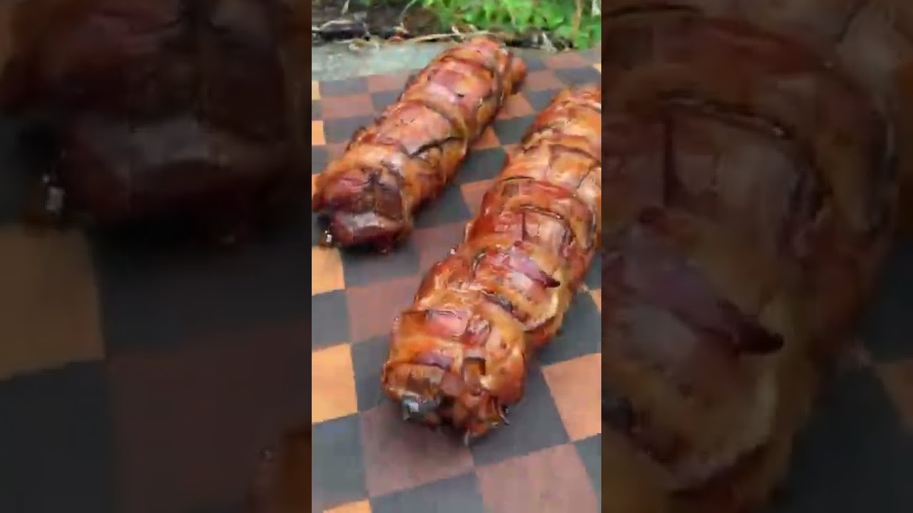 Bacon Wrapped Pork Tenderloin with Maple Glaze Recipe | Over The Fire Cooking by Derek Wolf