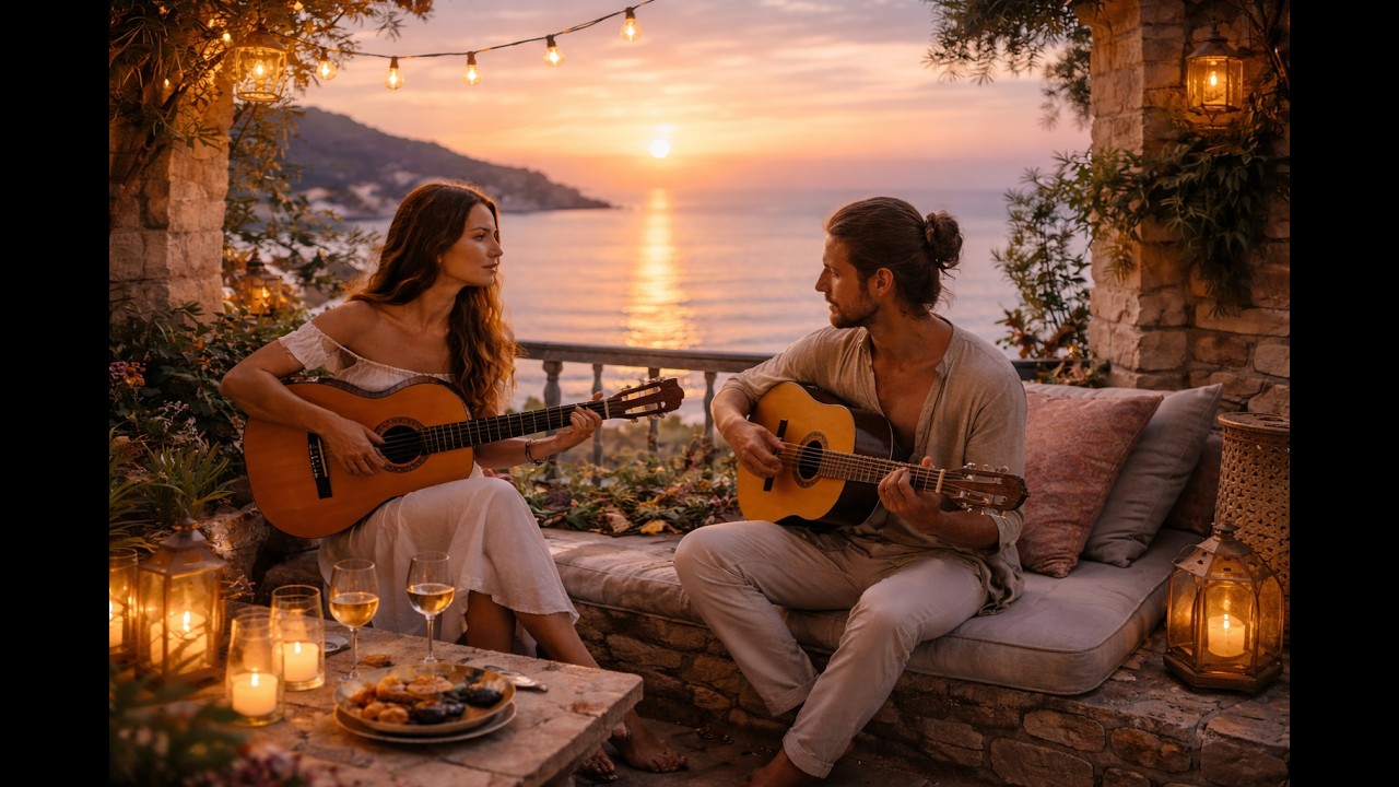 Andalusian Coast at Night 🌙 | Arabic Oud & Spanish Guitar | 1 Hour Mediterranean Ambient Music