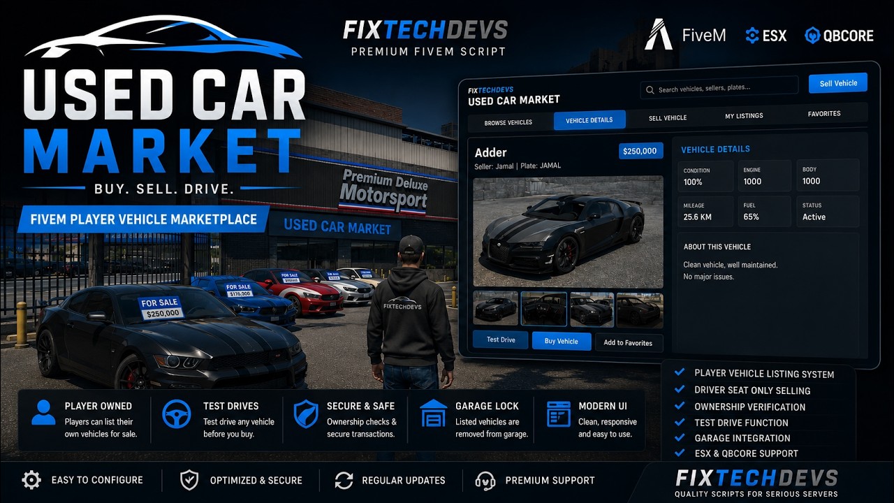 I Built the BEST Used Car Market Script for FiveM! | ESX/QBCore Vehicle Selling System