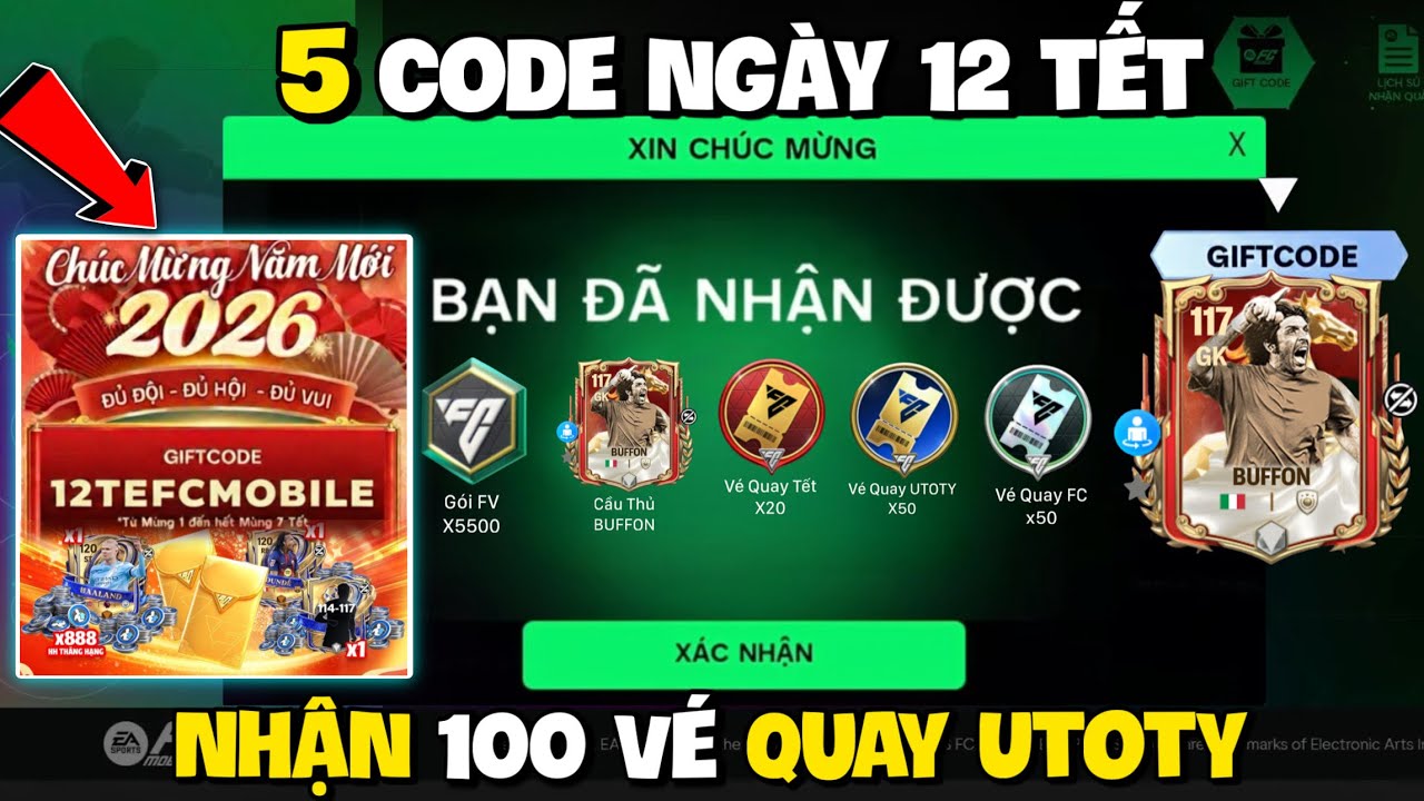 Nhập 5 Code Fc Mobile VN Mới Nhất Ng&agrave;y 12 Tết Nhận V&eacute; Quay UTOTY V&agrave; Pack Cầu Thủ Miễn Ph&iacute;