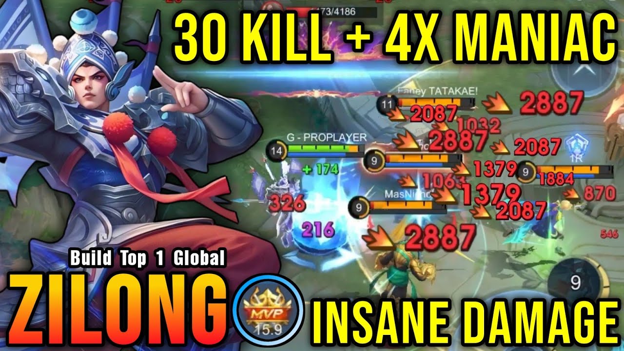 Zilong 30 Kills with 4x MANIAC!! Insane One Shot Damage Build!! - Build Top 1 Global Zilong ~ MLBB